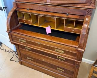 Antique Victorian Walnut Cylinder Secretary Desk