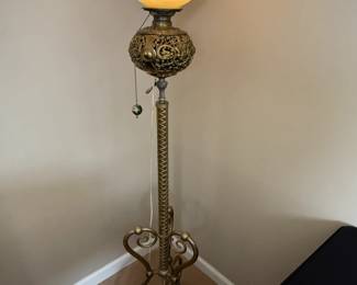 Antique Brass Parlor Floor Lamp Electrified