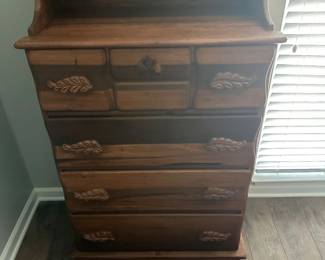 Vintage pine 4 drawer chest with dressing top.