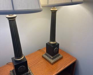 Pair of solid brass and black lamps