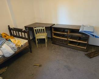 Twin bed headboard and dresser and corner desk with chair
