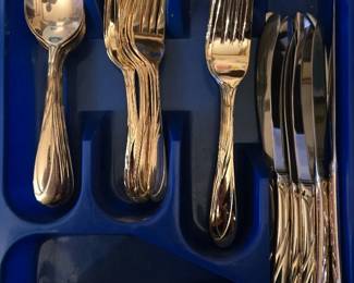 12 Place Settings Farberware Gold Electroplated Farberware Flatware with Serving Pieces