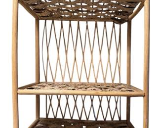 Vintage MCM Bamboo 3 Tier Wall Shelf with Towel Bar