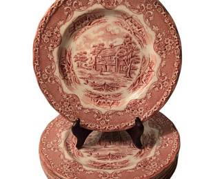 6 Grindley English Country Inns Red Transferware Luncheon Plates