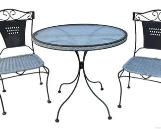 Black Round Wrought Iron 3 Piece Patio Table Set