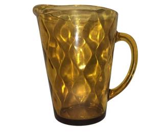 Hazel Glass Co Vintage Diamond Optic Amber Glass Pitcher