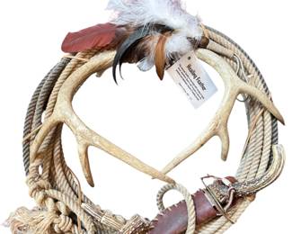 Handcrafted Lariat Rope Wreath with Antlers and Healing Feather Western Decor