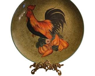 Large Decorative Rooster Plate with Stand