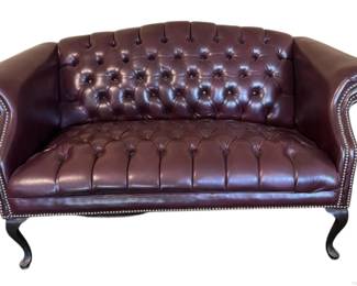 Tufted Leather Camelback Settee