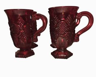 4 Lovely Vintage Avon Cape Cod Footed Ruby Red Mugs