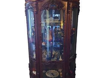 Beautifully Carved Mahogany Curved Curio Cabinet Contents Not Included