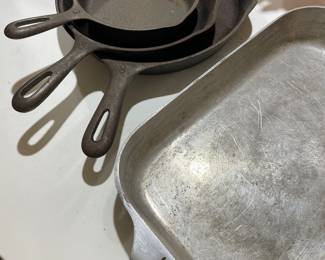 Cast-iron Wagner ware, skillets, Magnalite Roasting Pa 