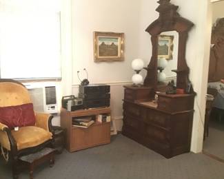 Another Victorian Dresser. Missing marble, stereo system 