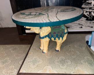 Terra cotta Hollywood regency elephant mosaic table 