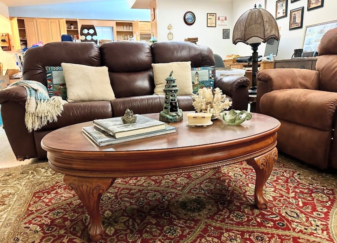 Leather furniture (SOLD), coral and seashells (SOLD