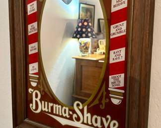 Vintage Burma Shave Barber Shop wood frame mirror advertising sign