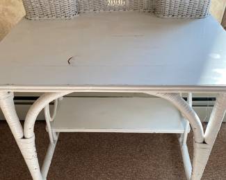 Antique White Wicker Vanity, Desk or?