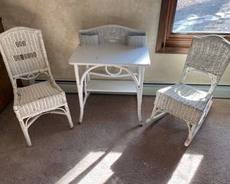 Antique White Wicker Grandmother Rocking Chairs, White Wicker Vanity or Desk Or whatever you want!