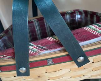 Longaberger Green Leather Handle Basket/Signed Dated