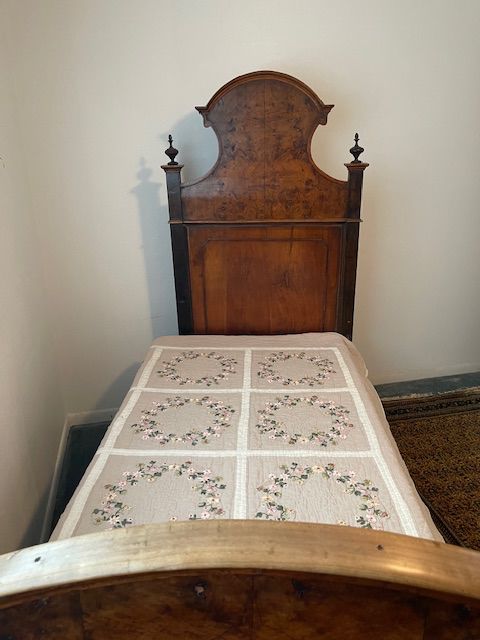 Gorgeous Italian antique bed from the 1700s.  This bed was purchased at auction in Italy and brought to the US.  It's gorgeous.  The bed has a twin mattress set, the mattress was removed to show more of the gorgeous woo word and details of this stunning craftsmanship.