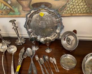 More silver-plate items - please note the buffet and art piece on the wall in this room ARE NOT for sale