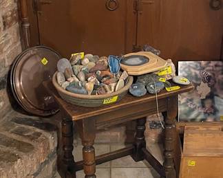 Solid wood stool (great height to use for extra seating, and beautiful rocks!  