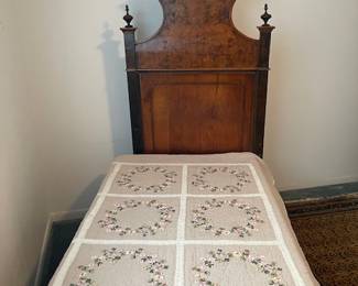 Gorgeous Italian antique bed from the 1700s.  This bed was purchased at auction in Italy and brought to the US.  It's gorgeous.  The bed has a twin mattress set, the mattress was removed to show more of the gorgeous woo word and details of this stunning craftsmanship.