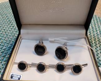 David Donahue Sterling Silver & Onyx Tuxedo Shirt Stud  Set with Cufflinks in Original Box