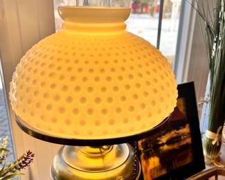 Milk glass and Brass lamp