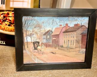 Katie Berry framed folk art - Horse & buggy  