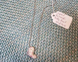 Signed Swarovski Puffy Heart Necklace