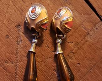 Vintage Signed Don Lin Enamel and Lucite Earrings