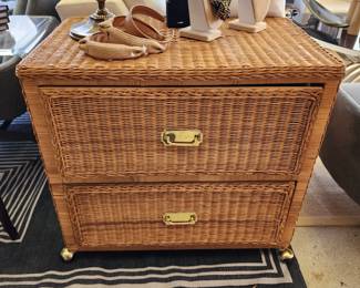 Wicker filing cabinet/dresser on wheels