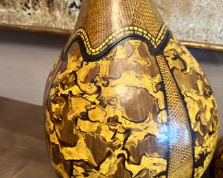 #31 - $220 -Set of 3 Hand painted Gourds with lids 19"x15" signed by Lou Mitchell 1996