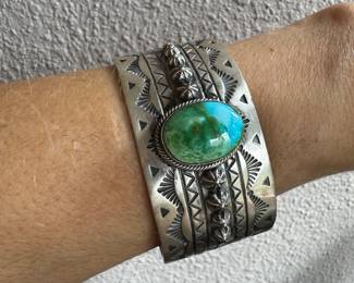 #A - $350 - Turquoise Sterling Bracelet 2.5 inches 82 grams signed Mark Yazzie