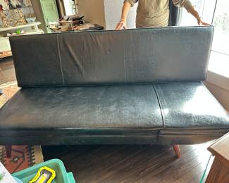 #1 - $375 - Black Leatherette 1950's Therapy Couch, Adjustable Headrest 74"Lx28"Dx15"H - need some TLC