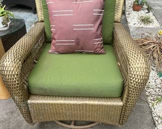 #60 - $80 - Swivel Rocker Chair All Weather Gold sprayed with green Sunbrella cushions