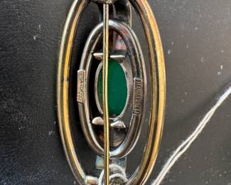 #L - $60 - Art Deco brooch pendant with green cabochon