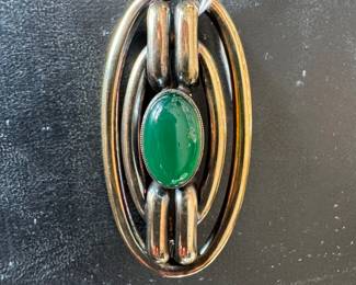 #L - $60 - Art Deco brooch pendant with green cabochon