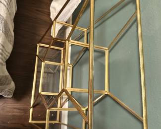 #100 - $100 - Metal shelf with glass shelves gold color 37Hx27Wx10D