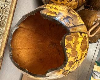 #31 - $220 -Set of 3 Hand painted Gourds with lids 19"x15" signed by Lou Mitchell 1996