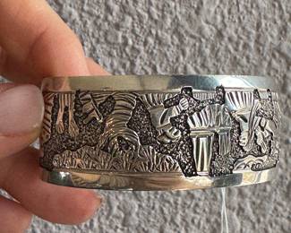#F - $180 - Storyteller Sterling Cuff signed B 2.5" 43.56 grms