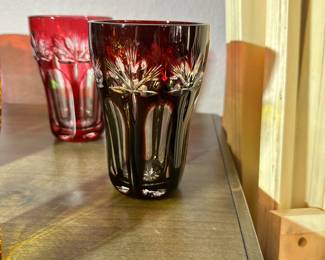 #32 - $78 - Set of 7 Multicolor cut crystal Water Glasses