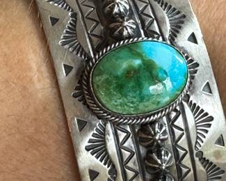 #A - $350 - Turquoise Sterling Bracelet 2.5 inches 82 grams signed Mark Yazzie