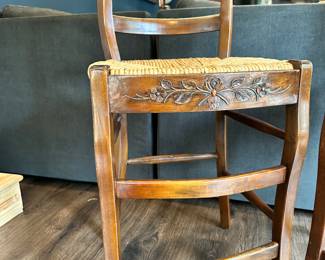 #49 - $250 - Pair of French Provincial Counter Bar Stools Rush Seat 18"x17"x2"H