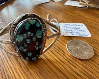 #I - $125 - Sterling signed Secatero bracelet with turquoise