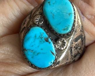 #84 - $160 - Sterling Double Turquoise Navajo Ring sz 9.5