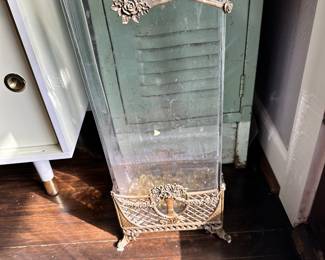 #29A - $80 - Art Deco Style Glass & Metal Vase 21.5"x8"W