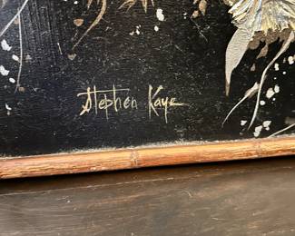 #33 - $100 - 1980's Painting Peacock on Tree 37"sq Stephen Kaye