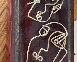 #J - $120 - Pair of 14kt tested earrings. Faces. Artist made.